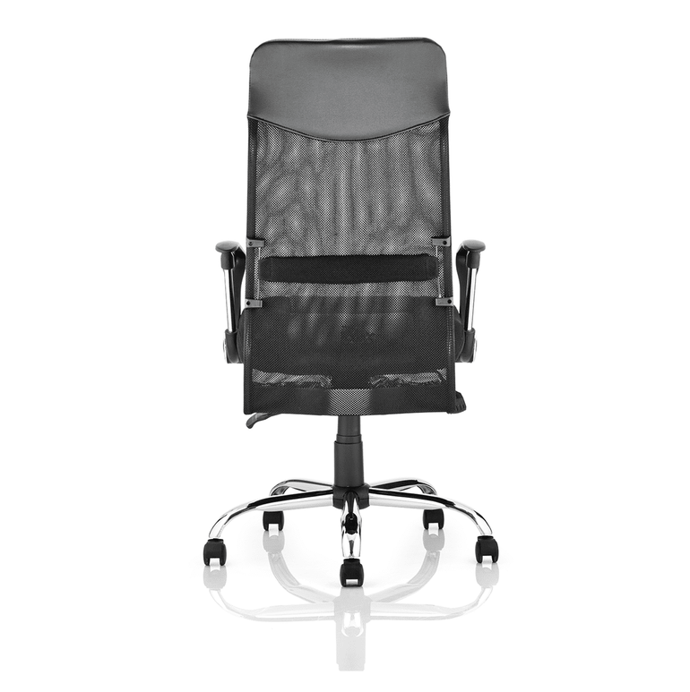 Vegas High Back Executive Office Chair - Black Soft Bonded Leather, Fixed Arms, Chrome Metal Frame, 125kg Capacity, 8hr Usage, Lumbar Support