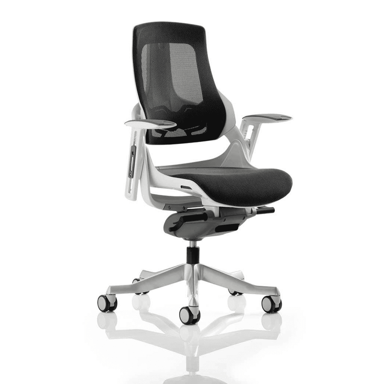 Zure High Back Executive Office Chair - White Shell, Adjustable Arms, Lumbar Support, Headrest, 135kg Capacity, 8hr Usage, 5yr Warranty