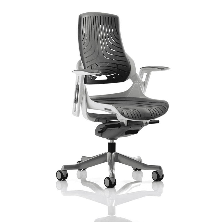 Zure High Back Executive Office Chair - White Shell, Adjustable Arms, Lumbar Support, Headrest, 135kg Capacity, 8hr Usage, 5yr Warranty