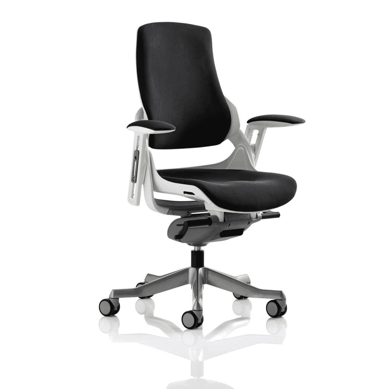 Zure High Back Executive Office Chair - White Shell, Adjustable Arms, Lumbar Support, Headrest, 135kg Capacity, 8hr Usage, 5yr Warranty