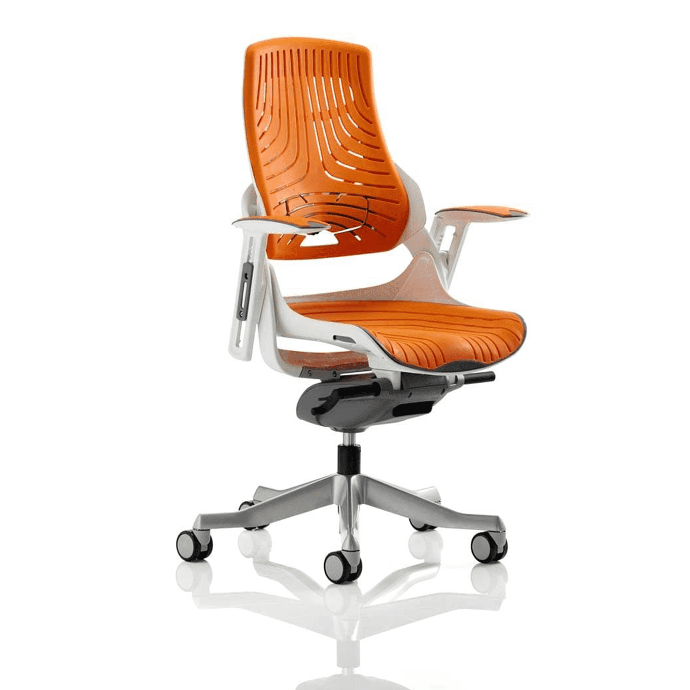 Zure High Back Executive Office Chair - White Shell, Adjustable Arms, Lumbar Support, Headrest, 135kg Capacity, 8hr Usage, 5yr Warranty