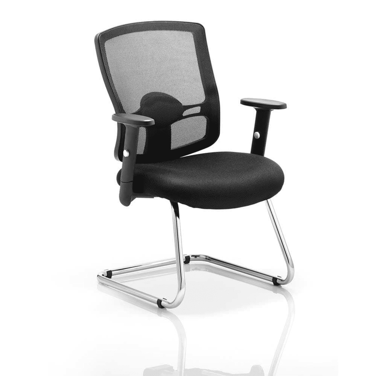 Portland Mesh Back Cantilever Visitor Chair with Arms - Chrome Metal Frame, Airmesh Seat, 115kg Capacity, 8hr Usage, 2yr Guarantee
