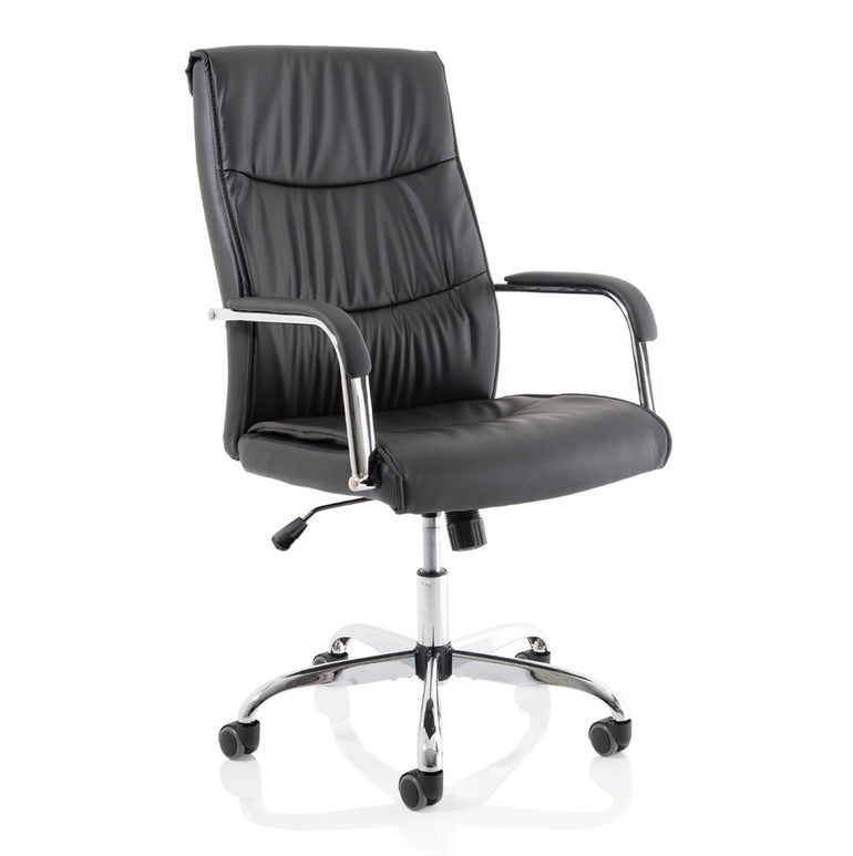 Carter High Back Executive Office Chair - Black Faux Leather, Chrome Metal Frame, Fixed Arms, 110kg Capacity, 8hr Usage, 1yr Guarantee (600x600x1030-1100mm)