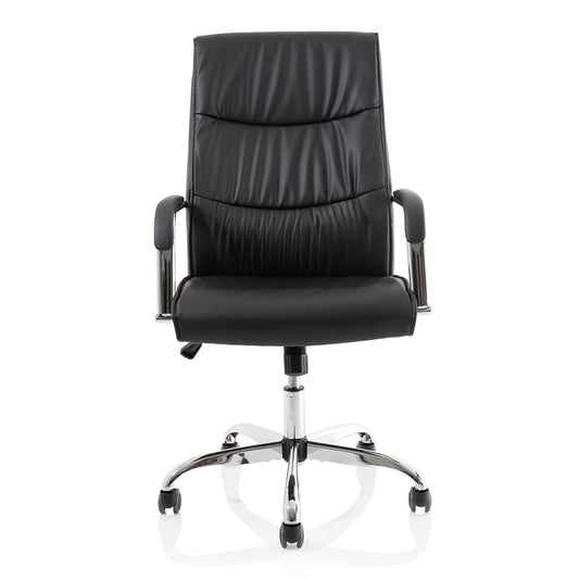 Carter High Back Executive Office Chair - Black Faux Leather, Chrome Metal Frame, Fixed Arms, 110kg Capacity, 8hr Usage, 1yr Guarantee (600x600x1030-1100mm)