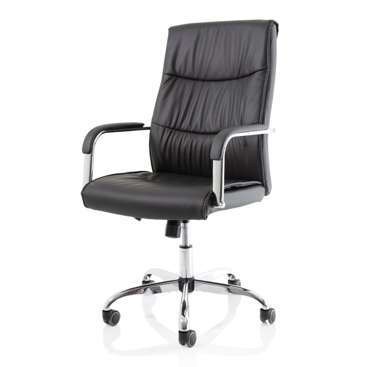 Carter High Back Executive Office Chair - Black Faux Leather, Chrome Metal Frame, Fixed Arms, 110kg Capacity, 8hr Usage, 1yr Guarantee (600x600x1030-1100mm)