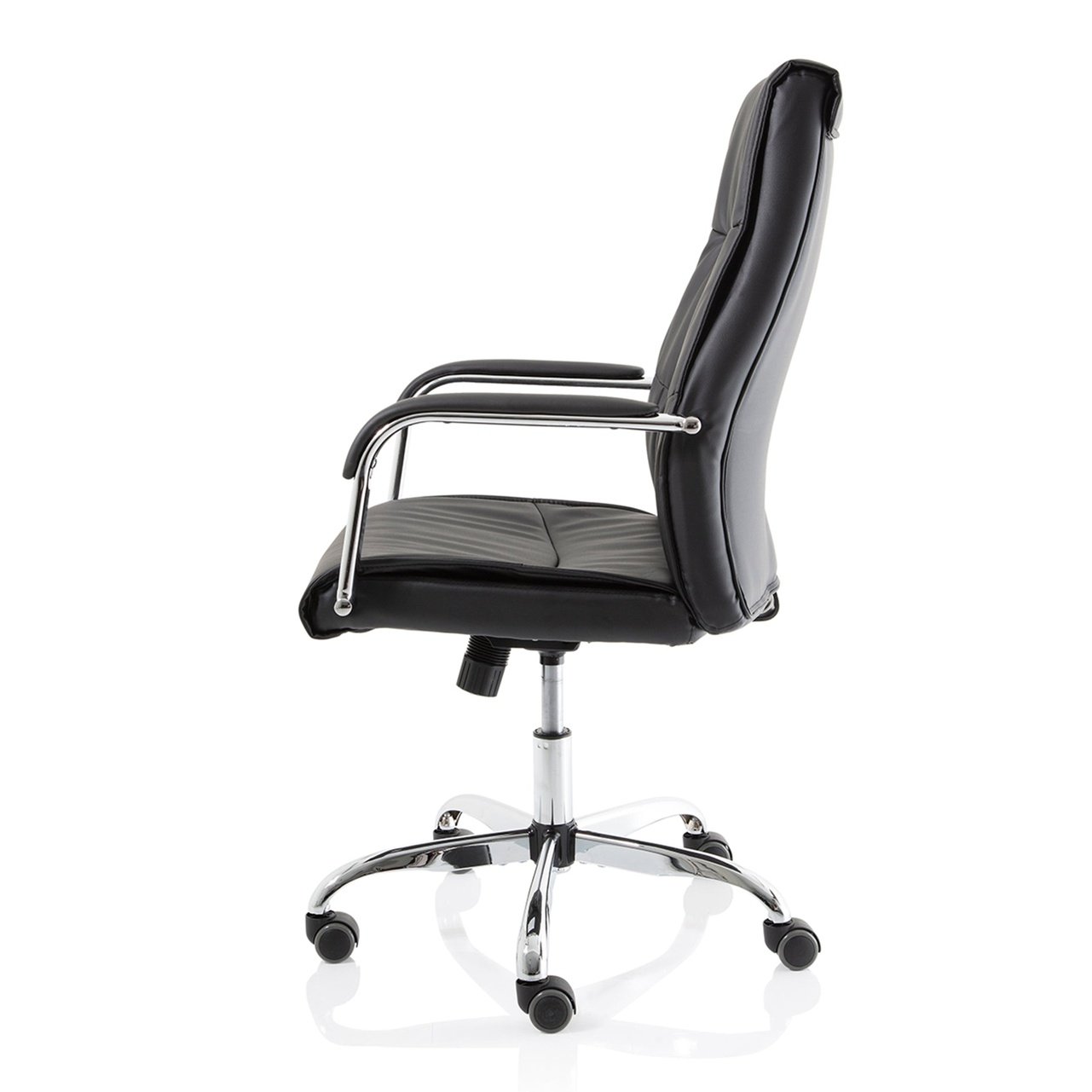 Carter High Back Executive Office Chair - Black Faux Leather, Chrome Metal Frame, Fixed Arms, 110kg Capacity, 8hr Usage, 1yr Guarantee (600x600x1030-1100mm)