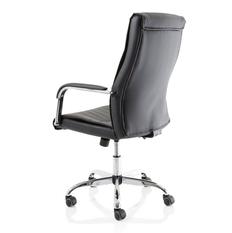 Carter High Back Executive Office Chair - Black Faux Leather, Chrome Metal Frame, Fixed Arms, 110kg Capacity, 8hr Usage, 1yr Guarantee (600x600x1030-1100mm)