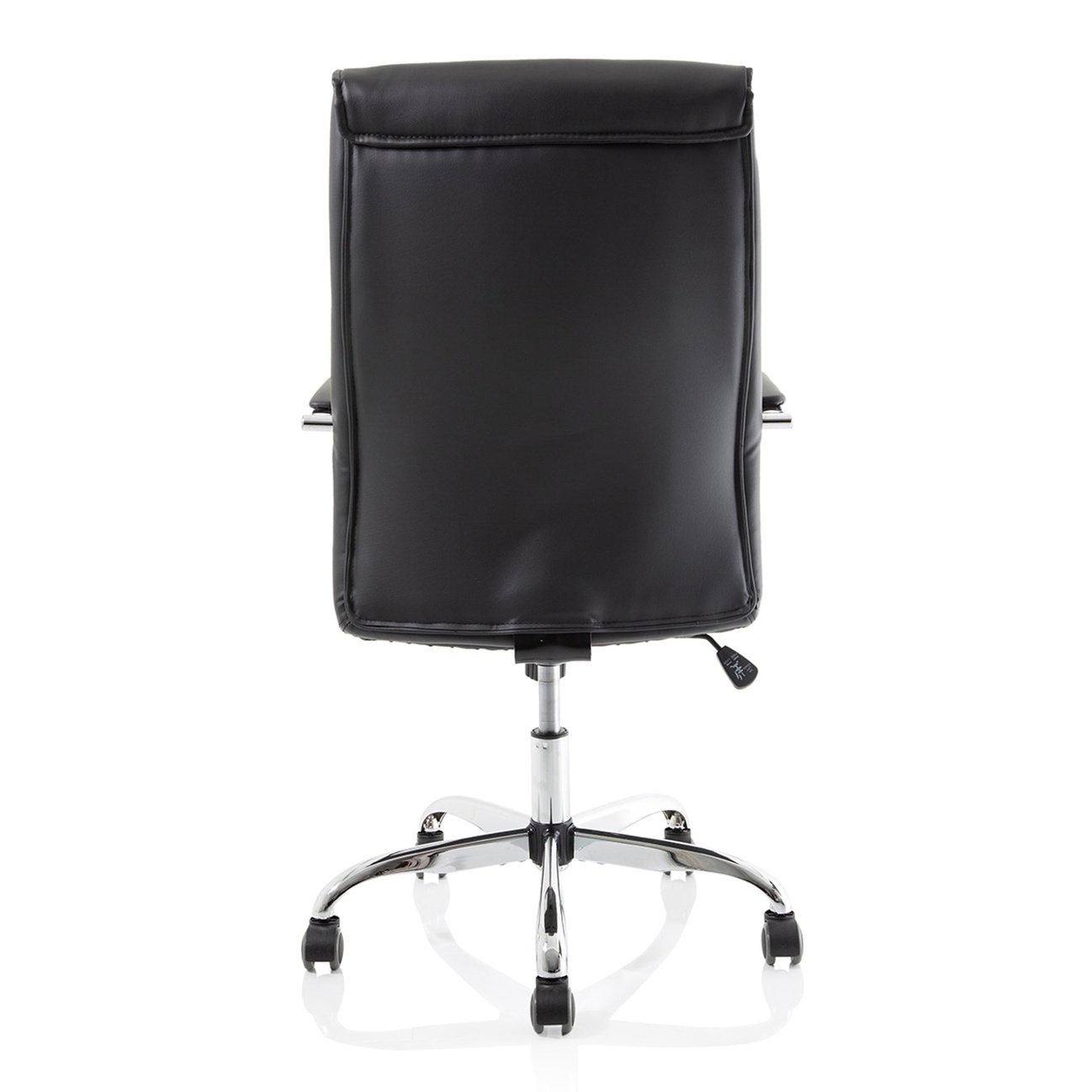 Carter High Back Executive Office Chair - Black Faux Leather, Chrome Metal Frame, Fixed Arms, 110kg Capacity, 8hr Usage, 1yr Guarantee (600x600x1030-1100mm)