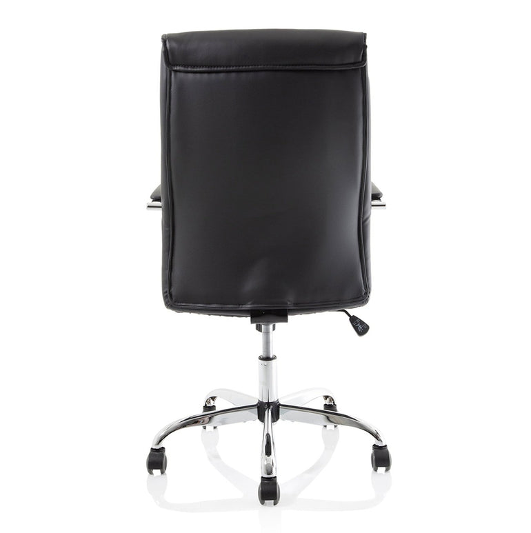 Carter High Back Executive Office Chair - Black Faux Leather, Chrome Metal Frame, Fixed Arms, 110kg Capacity, 8hr Usage, 1yr Guarantee (600x600x1030-1100mm)