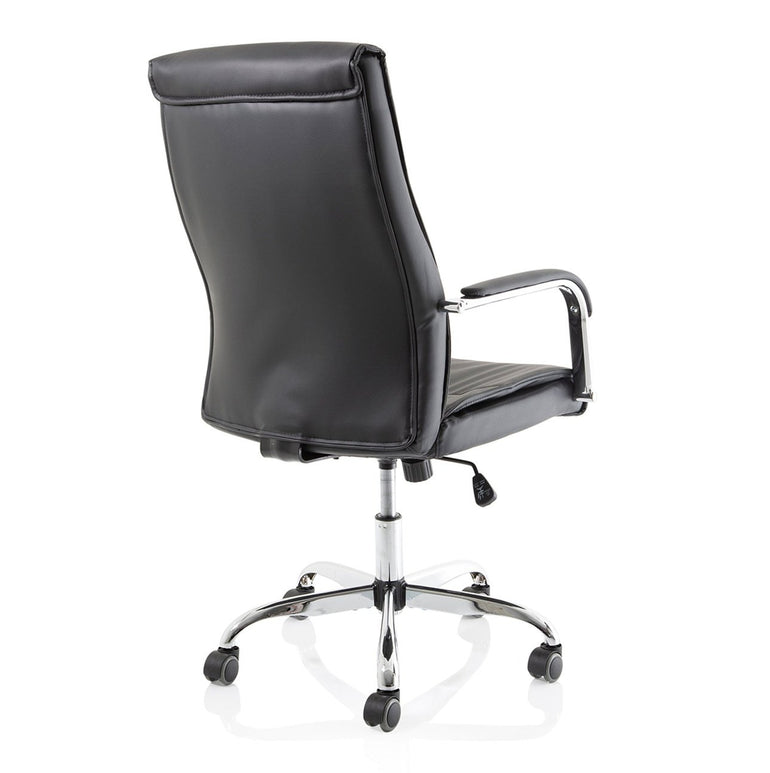 Carter High Back Executive Office Chair - Black Faux Leather, Chrome Metal Frame, Fixed Arms, 110kg Capacity, 8hr Usage, 1yr Guarantee (600x600x1030-1100mm)