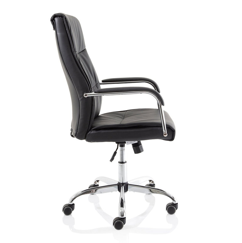 Carter High Back Executive Office Chair - Black Faux Leather, Chrome Metal Frame, Fixed Arms, 110kg Capacity, 8hr Usage, 1yr Guarantee (600x600x1030-1100mm)