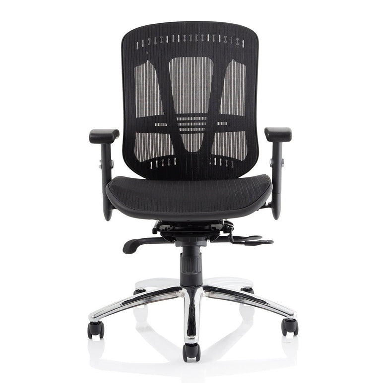 Mirage II Mesh Back Task Operator Office Chair - Height Adjustable Arms, Chrome Metal Frame, 125kg Capacity, 8hr Usage - Flat Packed