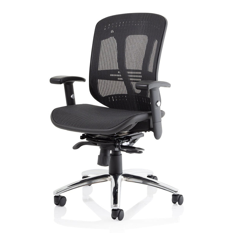 Mirage II Mesh Back Task Operator Office Chair - Height Adjustable Arms, Chrome Metal Frame, 125kg Capacity, 8hr Usage - Flat Packed