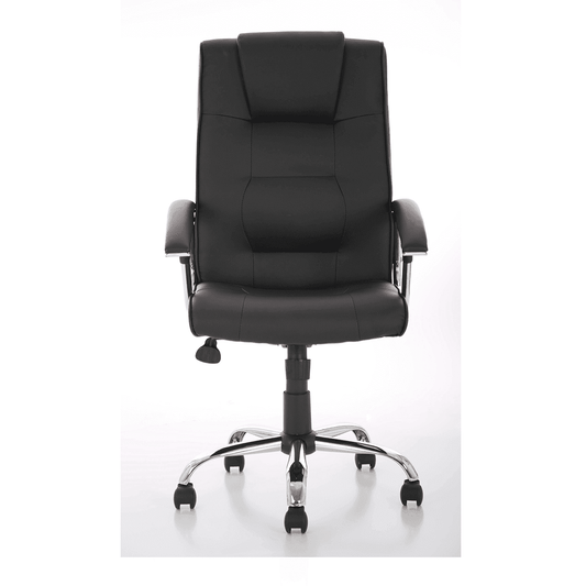 Thrift High Back Executive Office Chair - Black Leather, Chrome Frame, Fixed Arms, 125kg Capacity, 8hr Usage, Gas Height & Tilt Adjustments