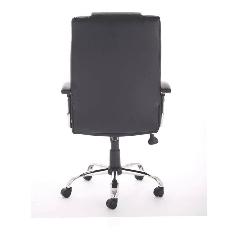 Thrift High Back Executive Office Chair - Black Leather, Chrome Frame, Fixed Arms, 125kg Capacity, 8hr Usage, Gas Height & Tilt Adjustments