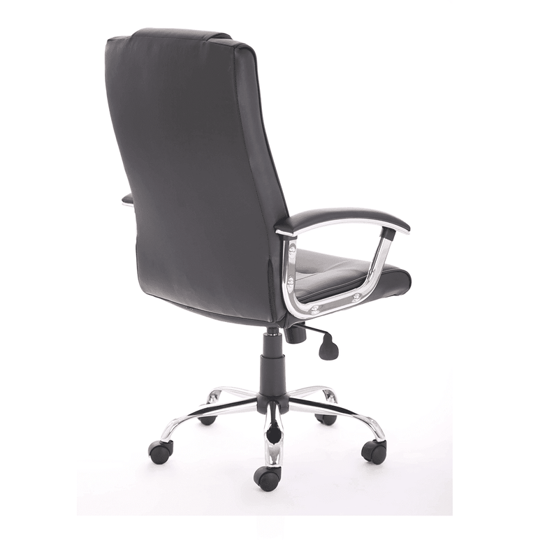 Thrift High Back Executive Office Chair - Black Leather, Chrome Frame, Fixed Arms, 125kg Capacity, 8hr Usage, Gas Height & Tilt Adjustments