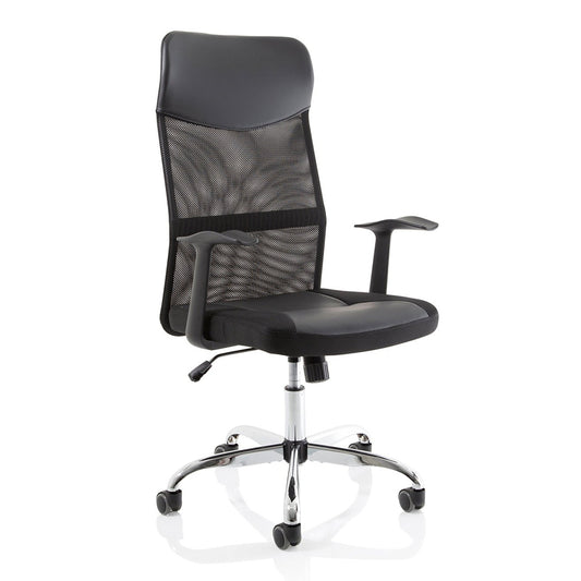 Vegalite High Mesh Back Executive Office Chair - Black, Chrome Frame, Adjustable Arms, 110kg Capacity, 8hr Usage, 1yr Warranty