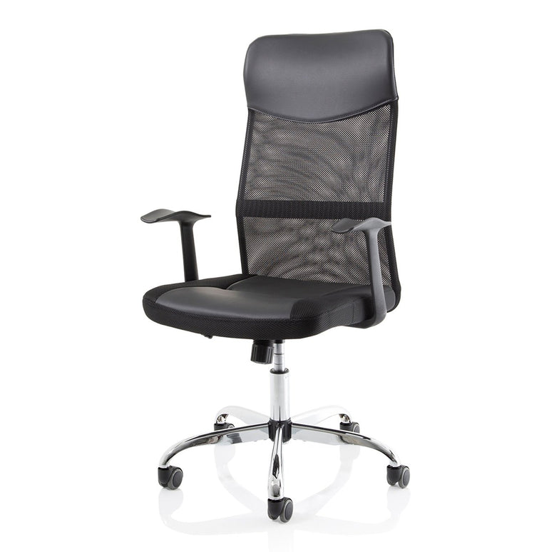 Vegalite High Mesh Back Executive Office Chair - Black, Chrome Frame, Adjustable Arms, 110kg Capacity, 8hr Usage, 1yr Warranty