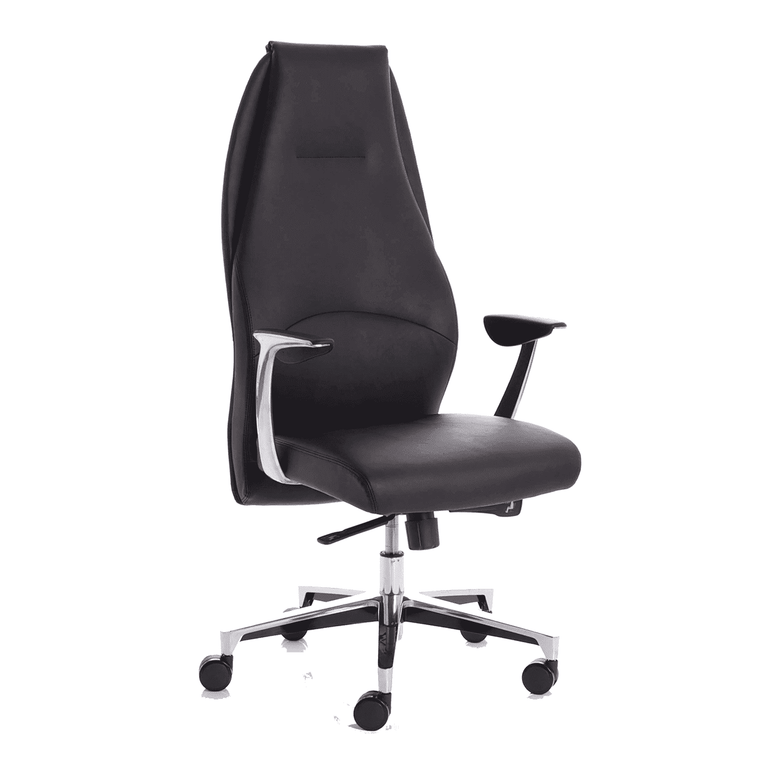 Mien High Back Leather Executive Office Chair - Soft Bonded, Chrome Frame, 125kg Capacity, 8hr Usage, 5yr Mechanism & 2yr Fabric Warranty