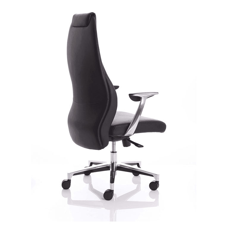 Mien High Back Leather Executive Office Chair - Soft Bonded, Chrome Frame, 125kg Capacity, 8hr Usage, 5yr Mechanism & 2yr Fabric Warranty