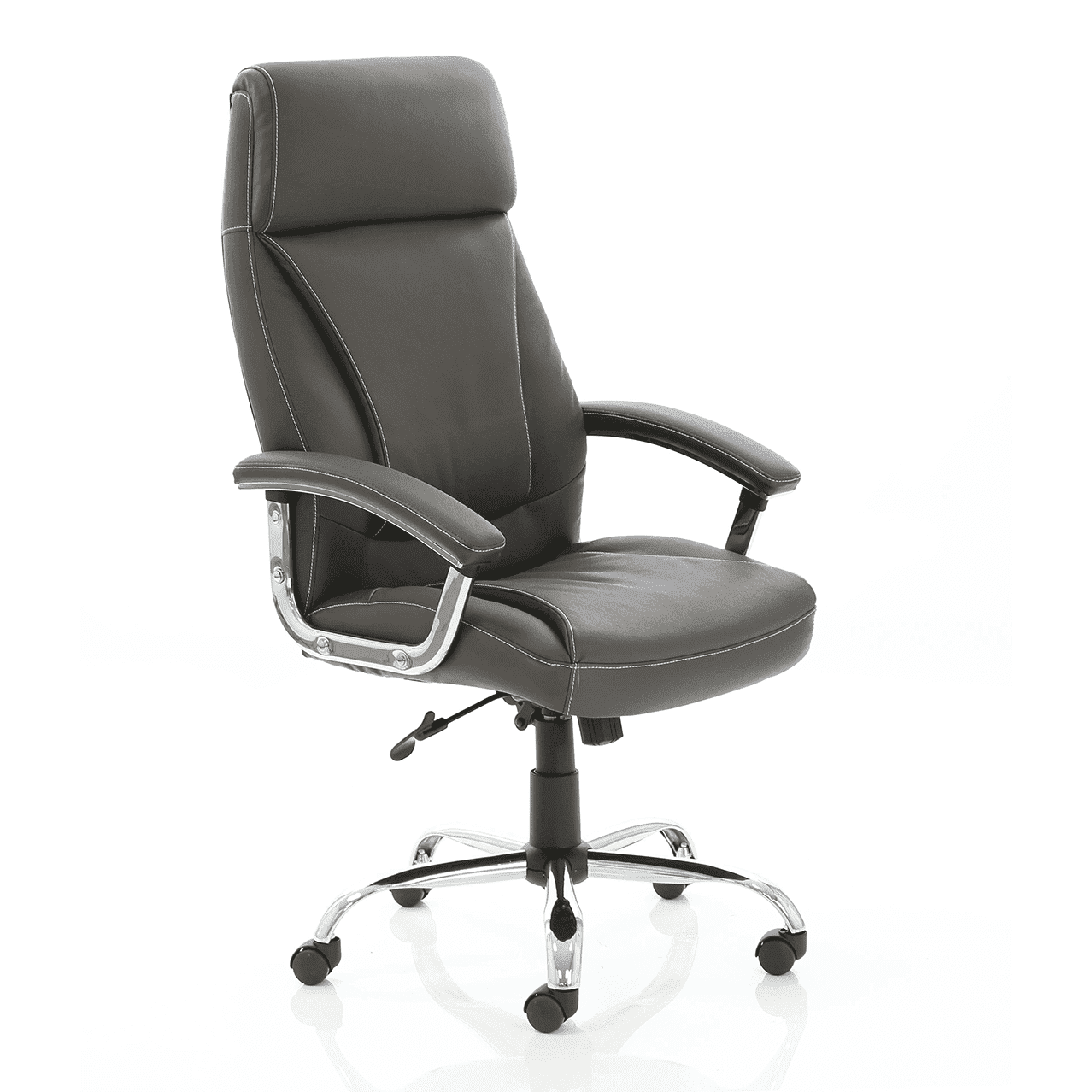 Penza High Back Executive Leather Office Chair with Arms - Chrome Frame, 110kg Capacity, 8hr Usage, Adjustable Height & Tilt