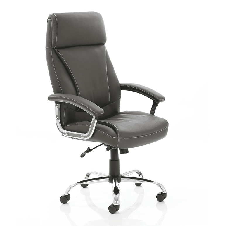 Penza High Back Executive Leather Office Chair with Arms - Chrome Frame, 110kg Capacity, 8hr Usage, Adjustable Height & Tilt