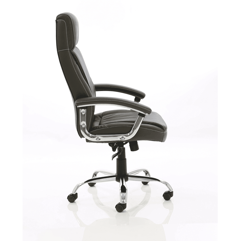 Penza High Back Executive Leather Office Chair with Arms - Chrome Frame, 110kg Capacity, 8hr Usage, Adjustable Height & Tilt