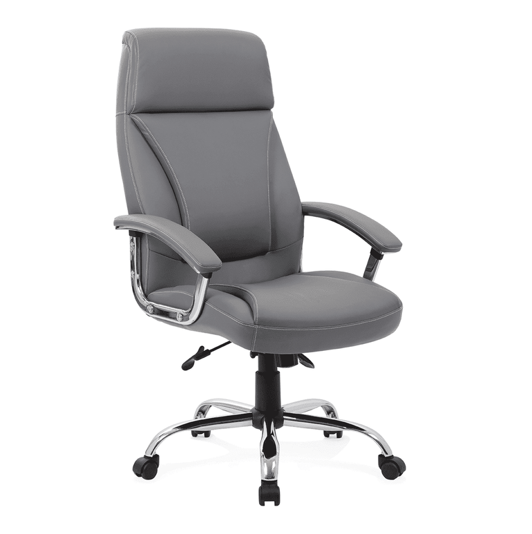 Penza High Back Executive Leather Office Chair with Arms - Chrome Frame, 110kg Capacity, 8hr Usage, Adjustable Height & Tilt