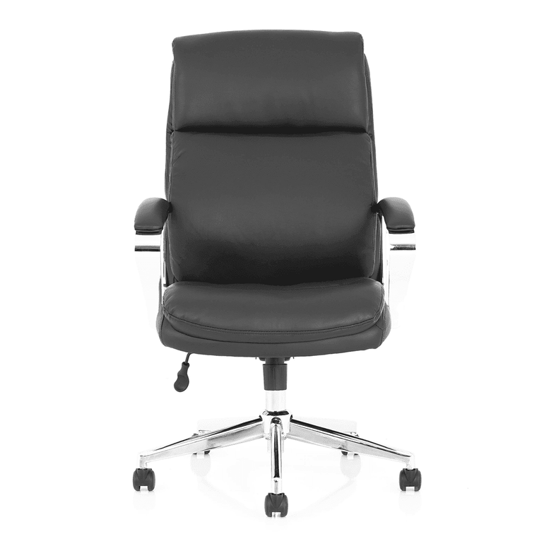 Tunis High Back Executive Office Chair - Black Leather, Chrome Frame, Fixed Arms, Gas Height Adjustment, 124kg Capacity, 8hr Usage - Flat Packed