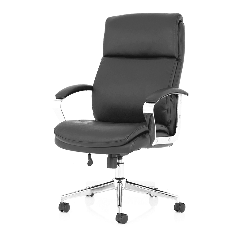 Tunis High Back Executive Office Chair - Black Leather, Chrome Frame, Fixed Arms, Gas Height Adjustment, 124kg Capacity, 8hr Usage - Flat Packed