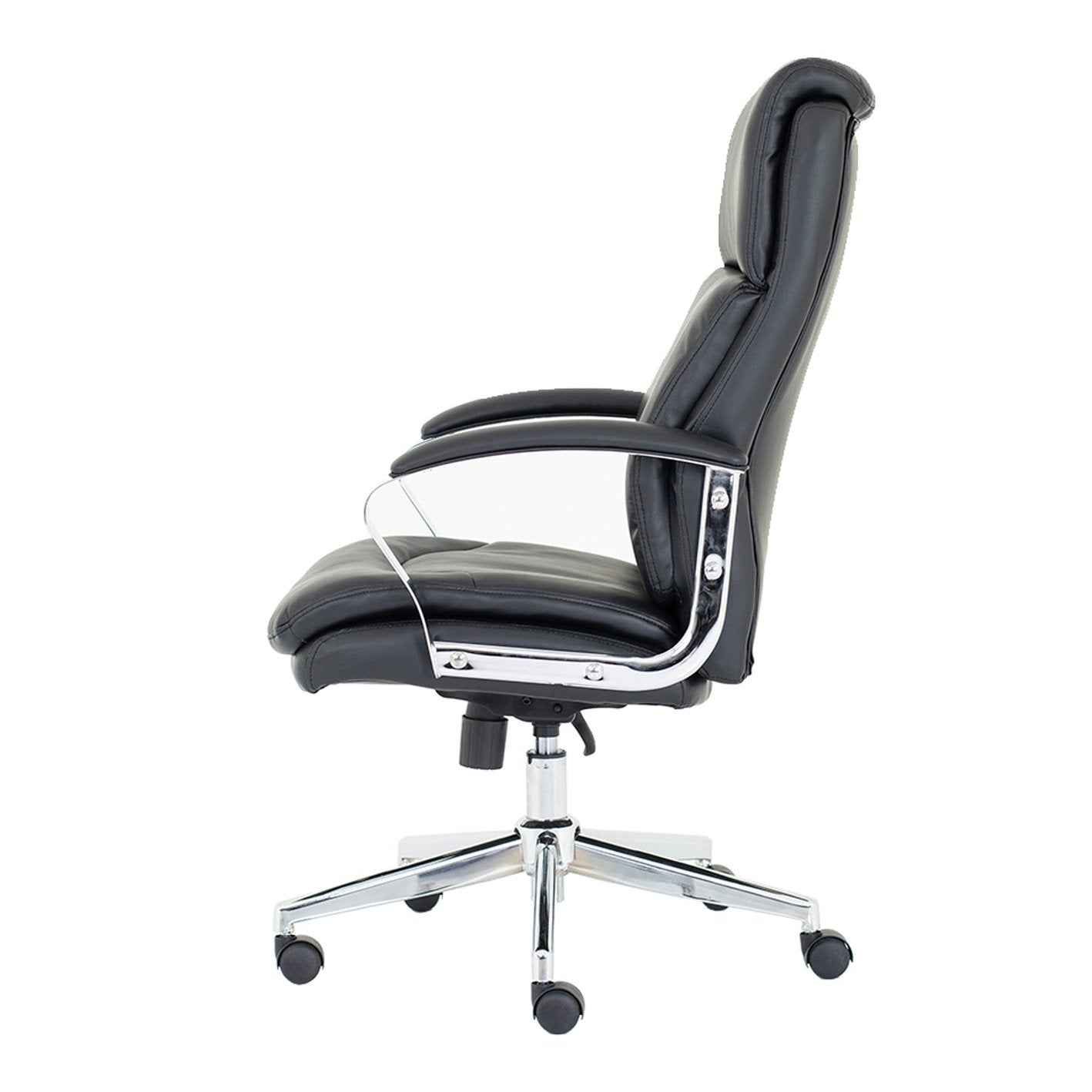 Tunis High Back Executive Office Chair - Black Leather, Chrome Frame, Fixed Arms, Gas Height Adjustment, 124kg Capacity, 8hr Usage - Flat Packed