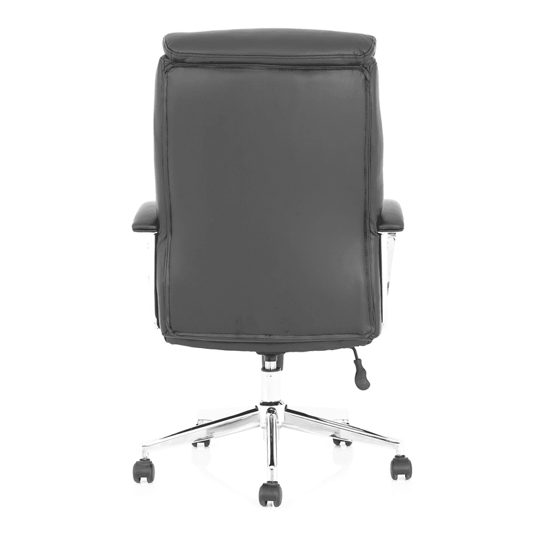 Tunis High Back Executive Office Chair - Black Leather, Chrome Frame, Fixed Arms, Gas Height Adjustment, 124kg Capacity, 8hr Usage - Flat Packed