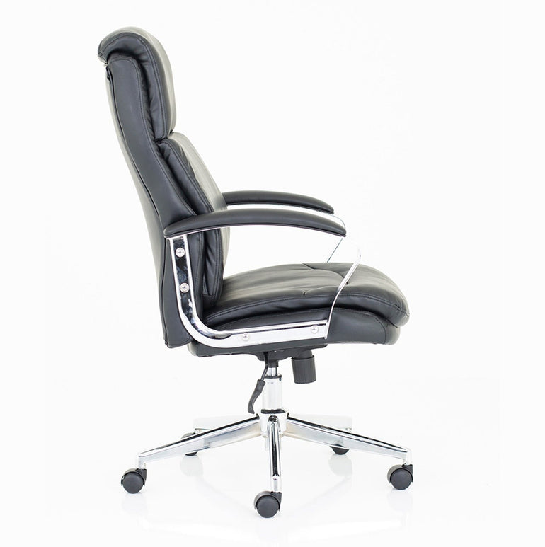 Tunis High Back Executive Office Chair - Black Leather, Chrome Frame, Fixed Arms, Gas Height Adjustment, 124kg Capacity, 8hr Usage - Flat Packed