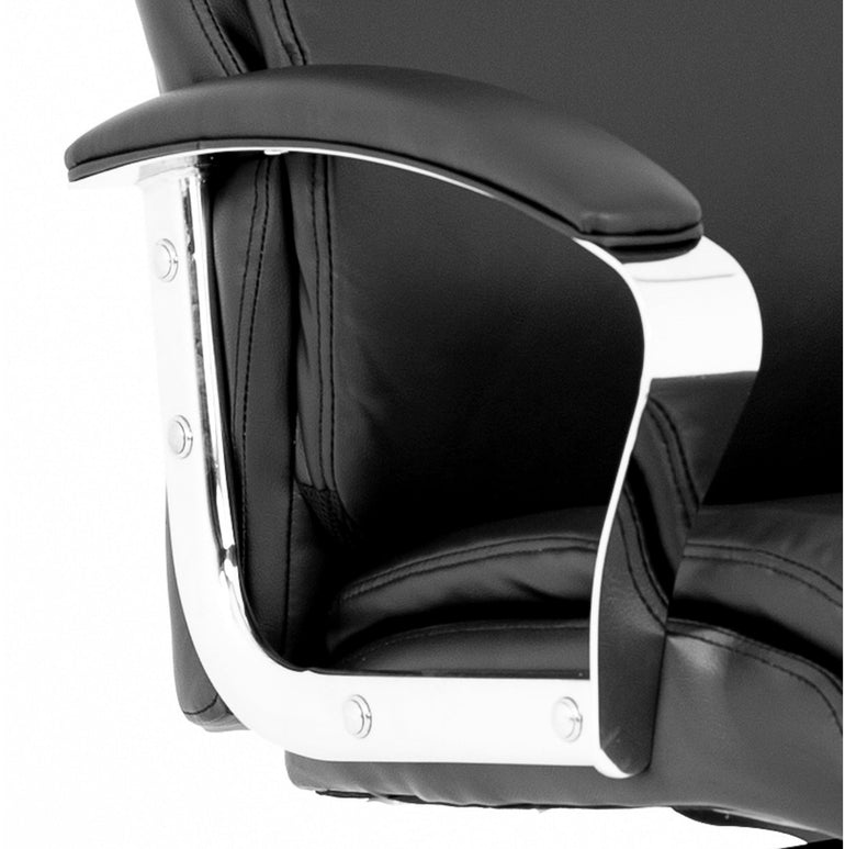 Tunis High Back Executive Office Chair - Black Leather, Chrome Frame, Fixed Arms, Gas Height Adjustment, 124kg Capacity, 8hr Usage - Flat Packed
