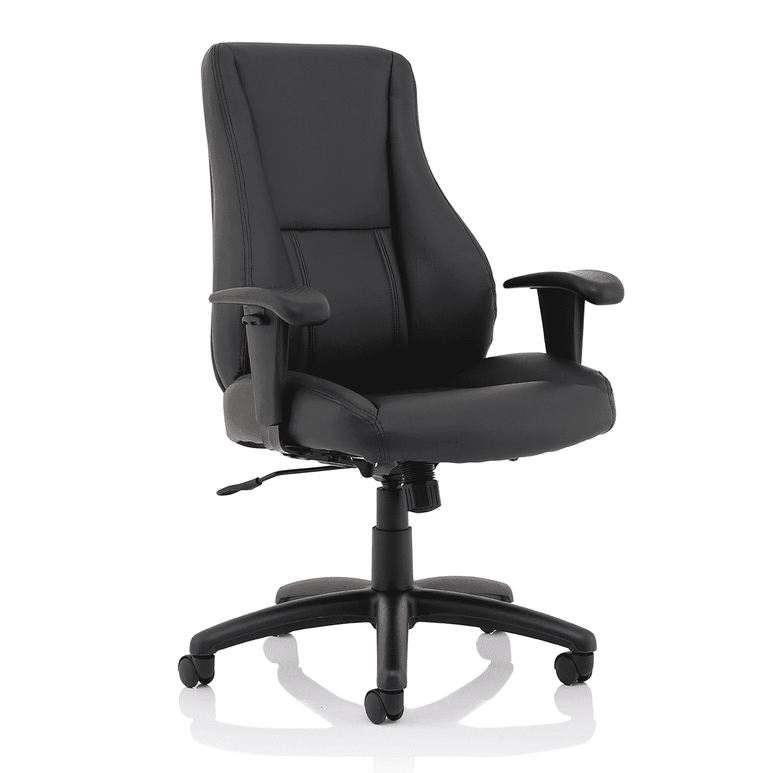 Winsor Medium Back Executive Office Chair - Black Faux Leather, Adjustable Arms, 120kg Capacity, 8hr Usage, Flat Packed (690x680x1210mm)