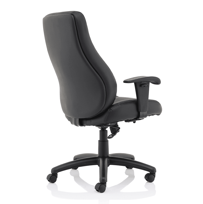 Winsor Medium Back Executive Office Chair - Black Faux Leather, Adjustable Arms, 120kg Capacity, 8hr Usage, Flat Packed (690x680x1210mm)