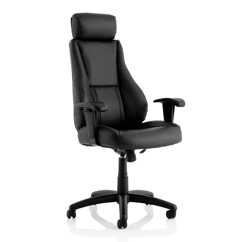 Winsor Medium Back Executive Office Chair - Black Faux Leather, Adjustable Arms, 120kg Capacity, 8hr Usage, Flat Packed (690x680x1210mm)