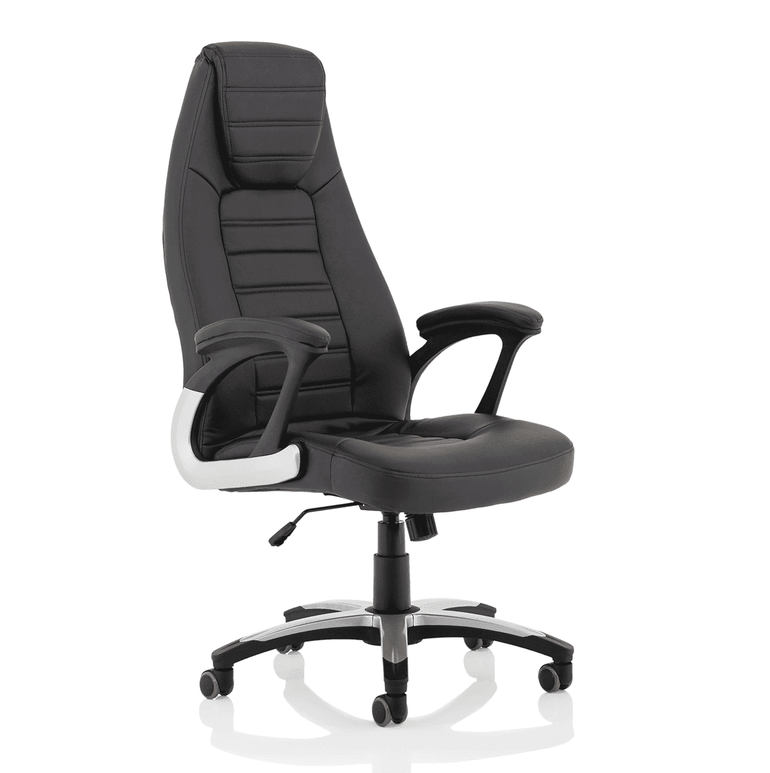 Metropolis High Back Executive Office Chair - Black Leather, Metal & Plastic Frame, 120kg Capacity, 8hr Usage, Gas Height & Tilt Adjustments