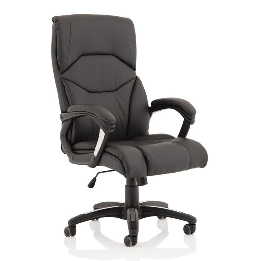 Detroit Executive Chair - Black PU Material, Flat Packed, 120kg Capacity, 8hr Usage, High Back, Fixed Arms, Gas Height & Tilt Adjustments (650x680x1120-1220mm)