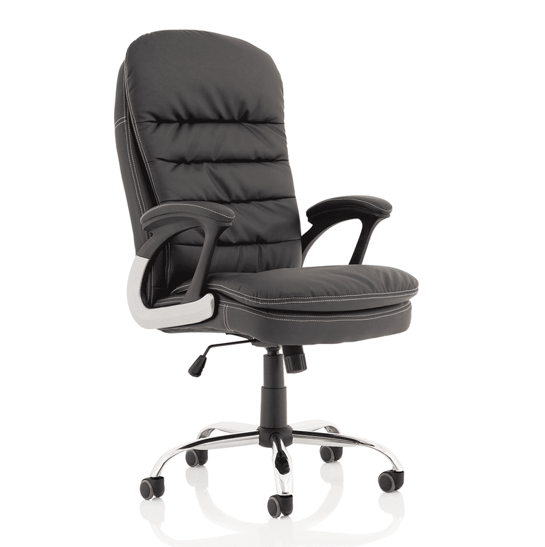 Ontario High Back Executive Office Chair with Arms - Chrome Metal Frame, Polyurethane Seat & Back, 120kg Capacity, 8hr Usage, 1yr Guarantee