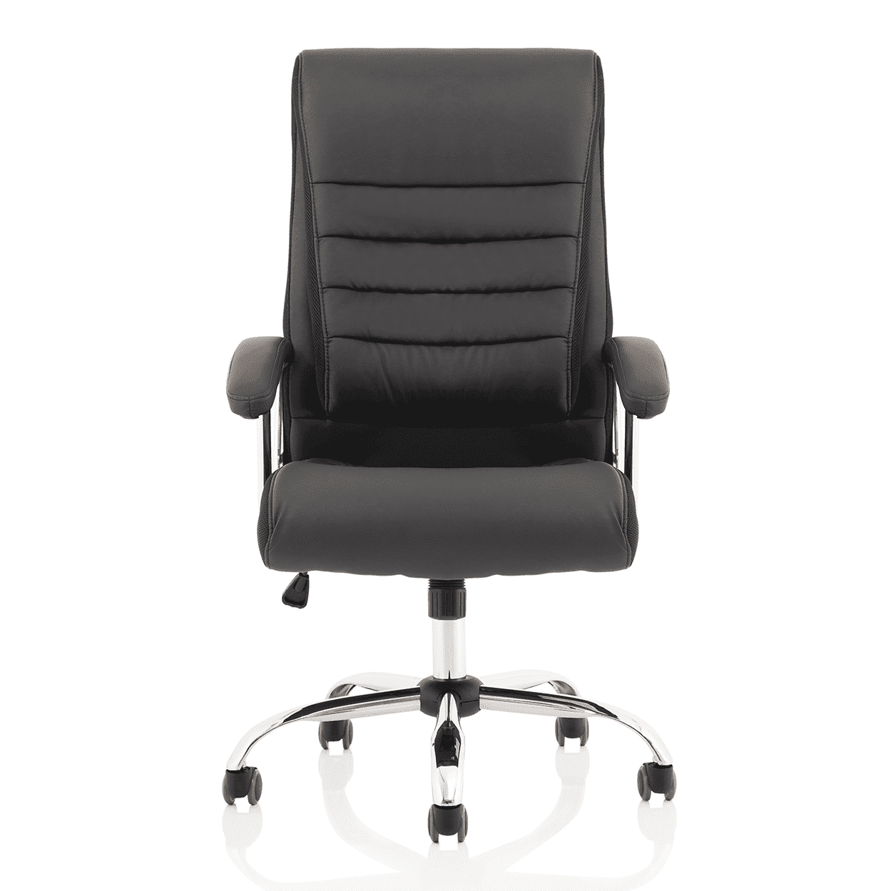 Dallas High Back Executive Office Chair - Black Leather, Chrome Metal Frame, Fixed Arms, 120kg Capacity, 8hr Usage, 1yr Warranty (640x780x1110-1190mm)