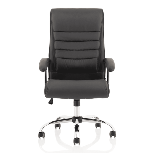 Dallas High Back Executive Office Chair - Black Leather, Chrome Metal Frame, Fixed Arms, 120kg Capacity, 8hr Usage, 1yr Warranty (640x780x1110-1190mm)