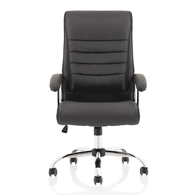 Dallas High Back Executive Office Chair - Black Leather, Chrome Metal Frame, Fixed Arms, 120kg Capacity, 8hr Usage, 1yr Warranty (640x780x1110-1190mm)