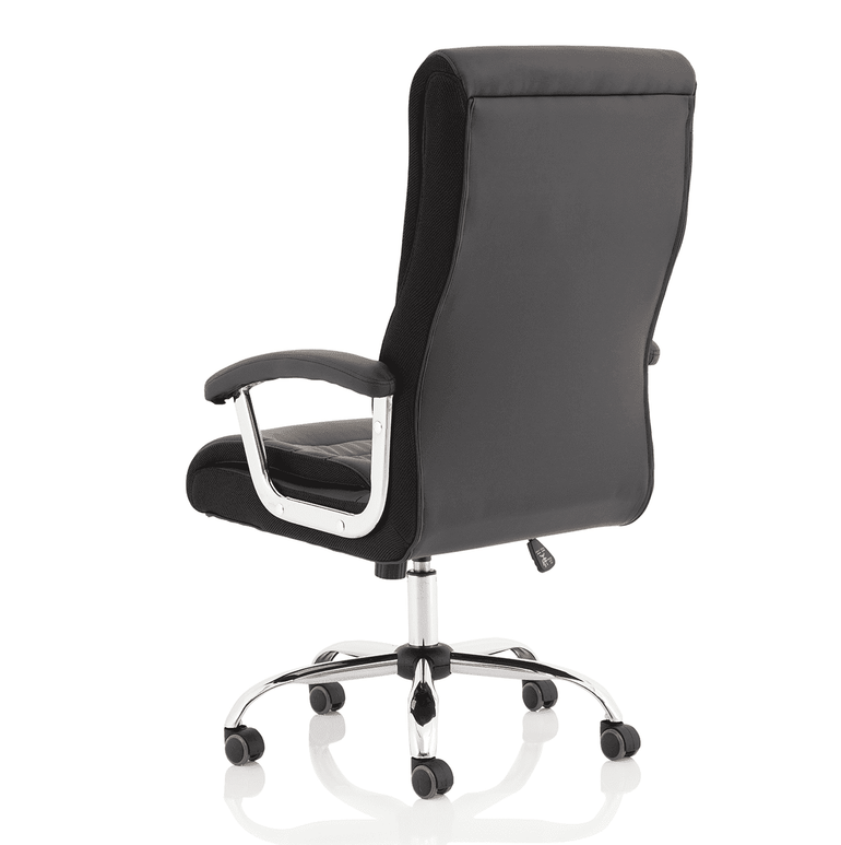 Dallas High Back Executive Office Chair - Black Leather, Chrome Metal Frame, Fixed Arms, 120kg Capacity, 8hr Usage, 1yr Warranty (640x780x1110-1190mm)