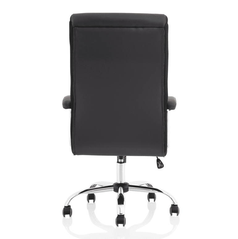 Dallas High Back Executive Office Chair - Black Leather, Chrome Metal Frame, Fixed Arms, 120kg Capacity, 8hr Usage, 1yr Warranty (640x780x1110-1190mm)