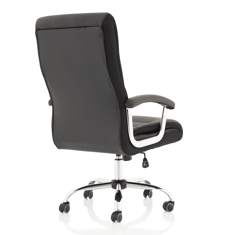 Dallas High Back Executive Office Chair - Black Leather, Chrome Metal Frame, Fixed Arms, 120kg Capacity, 8hr Usage, 1yr Warranty (640x780x1110-1190mm)