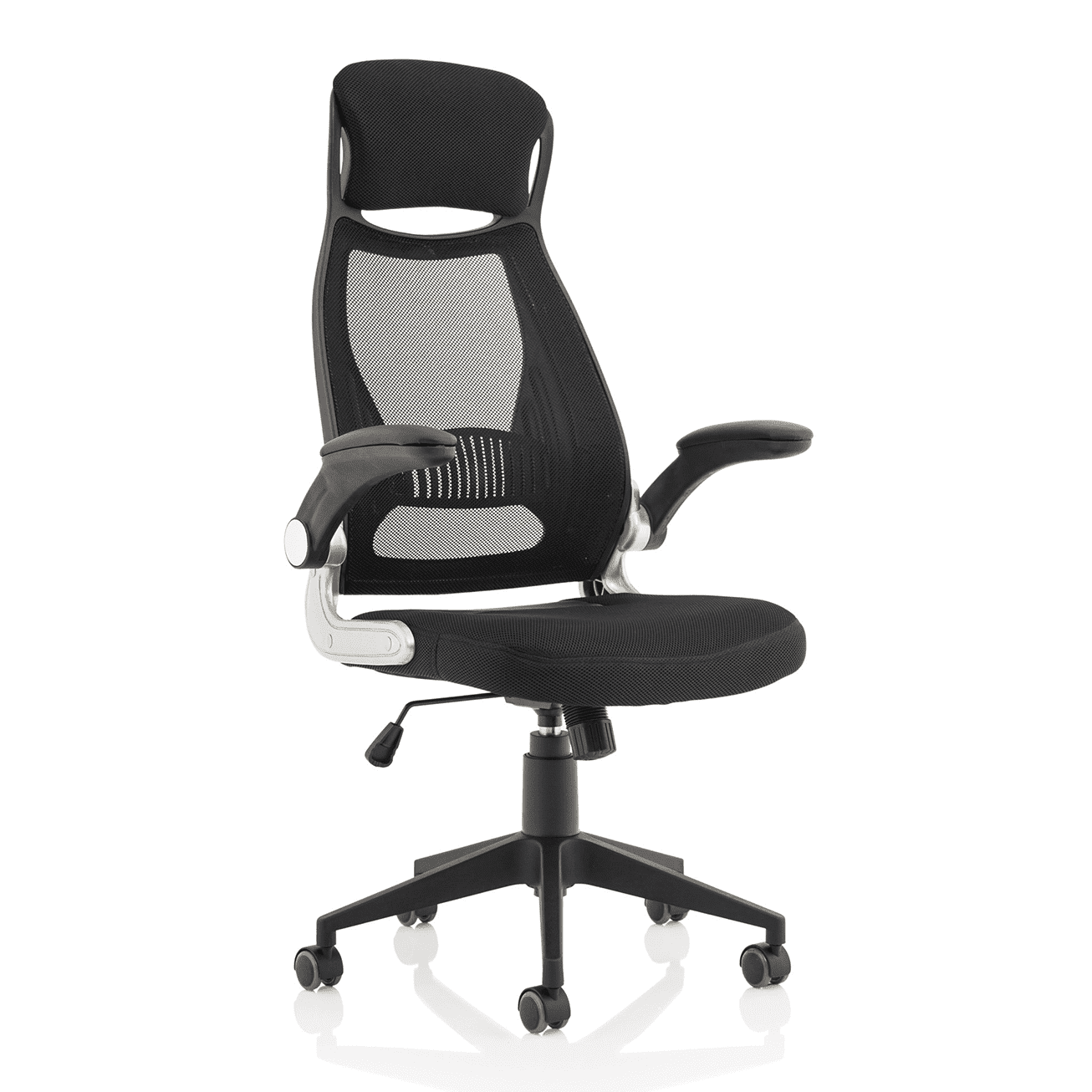 Saturn High Mesh Back Executive Office Chair - Black Airmesh Seat, Plastic Frame, Folding Arms, 125kg Capacity, 8hr Usage, 1yr Warranty