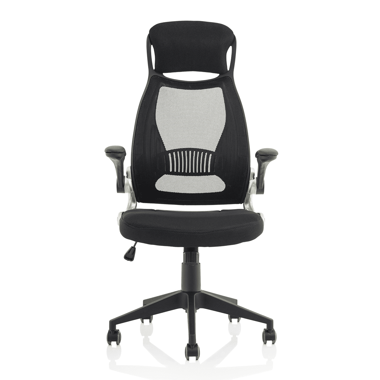 Saturn High Mesh Back Executive Office Chair - Black Airmesh Seat, Plastic Frame, Folding Arms, 125kg Capacity, 8hr Usage, 1yr Warranty