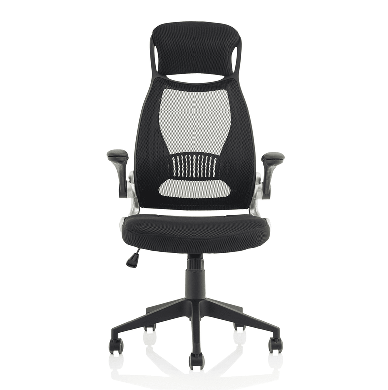 Saturn High Mesh Back Executive Office Chair - Black Airmesh Seat, Plastic Frame, Folding Arms, 125kg Capacity, 8hr Usage, 1yr Warranty