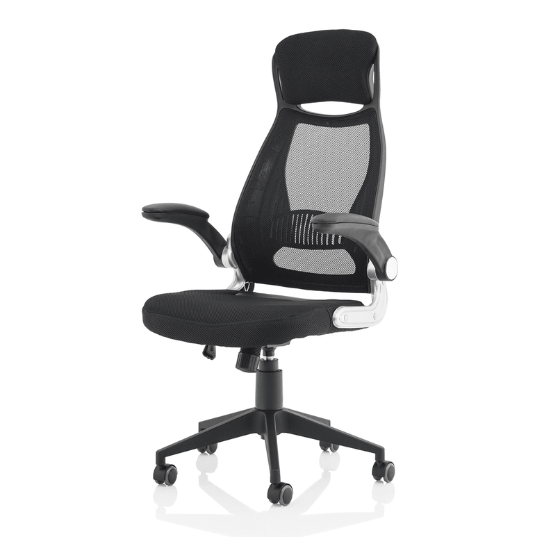 Saturn High Mesh Back Executive Office Chair - Black Airmesh Seat, Plastic Frame, Folding Arms, 125kg Capacity, 8hr Usage, 1yr Warranty